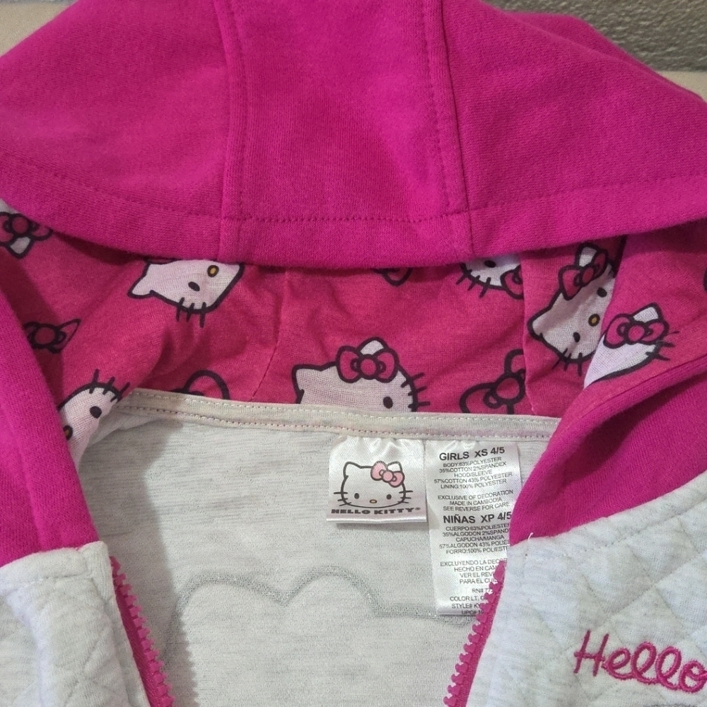 Hello Kitty Quilted Knit Zipper Front Enamel Pull Tab Jacket Size 4/5 - Picture 7 of 7